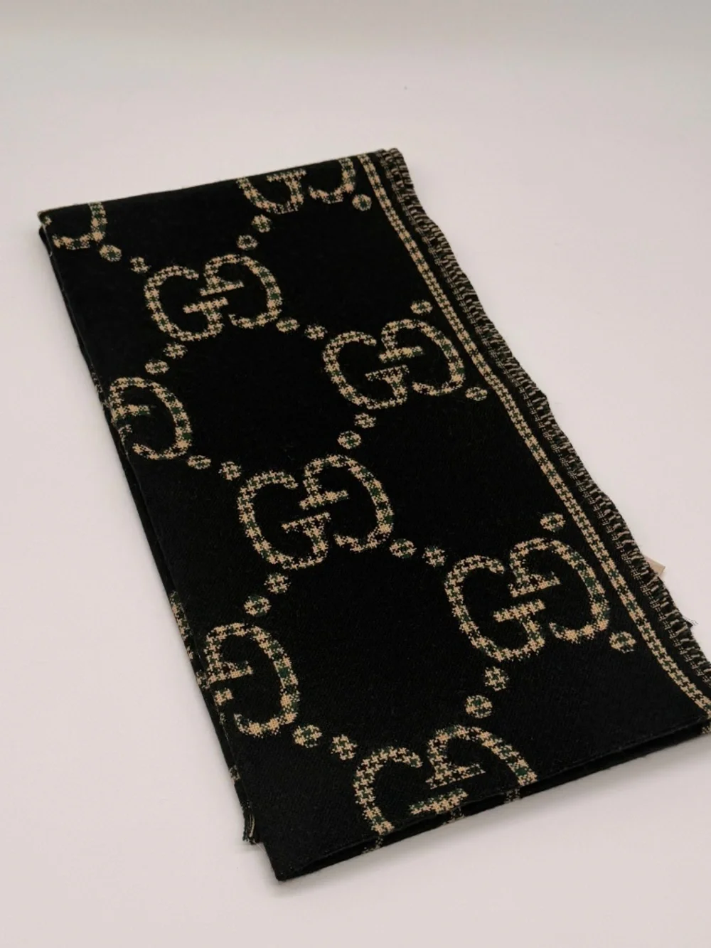 Gucci Jumbo GG Houndstooth Wool Scarf Green NWT